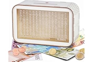 LOVLEY Huchas Originales para Adultos y Niños – Hucha Ahorro 10000 Euros con Contador – Caja de Ahorro de Madera y Acrílico Reutilizable y Decorativa (Mapa del Mundo, Blanca)