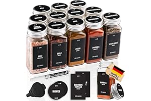 Deco haus® Gewürzgläser eckig mit Schraubkappe 12er Set [+Etiketten & Streueinsatz] - Gewürzdosen Set Glas - Gewürzbehälter Spice Jars - Gewürze Aufbewahrung - Behälter für Gewürze Gewürzaufbewahrung