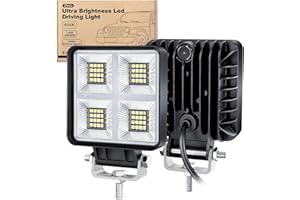 Dinfu Phare de Travail à LED, 2 x 160W 4" LED Projecteur LED IP68 Phares Longue Portee led Spot Flood Lumière de recul pour Voiture Camion Tracteur SUV Bateau