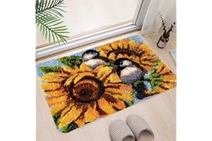 VIONNPPT Blumen Vögel Serie Knüpfteppich Set für Kinder Erwachsene Zum Selber, Teppich Rasthaken Knüpfen Set mit Vordruck, DIY 3D Handwerk Geschenk (Sonnenblume,60cmx40cm)