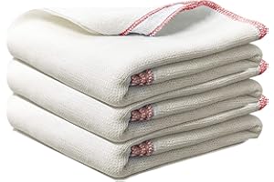 Towelogy® Pack Of 3 White Cotton Dish Cloths Extra Large HEAVY DUTY Biodegradable Commercial Grade Dishcloths Kitchen Cleaning Tea Towels Washcloths 38x45cm (White/Red Coded, Pack Of 3)