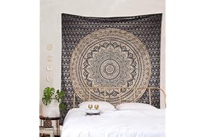 Popular Handicrafts - Arazzo da appendere al muro, in tessuto ombré e oro, motivo: mandala indiano/meditazione, stile hippie, bohémien psichedelico, decorazione per dormitori camere letto, 76 x 102 cm