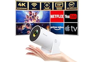 Polocsh Projector, Mini Projector with WiFi6 and BT5.2, Portable Projektor 4k Full HD1080P Support, Auto Keystone, 180° Rotatable, Smart Outdoor Projector with Android OS 11.0, White