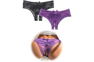ohmydear 2 Piezas Tanga Abierto de Encaje Braguitas Mujer Sexy Transparente Tanga Ouvert Talla Grande Bragas Abiertas Cintura Baja Ropa Interior Slip Eróticas Estampado Floral