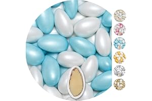 EinsSein 1kg Peladillas de almendras boda Conchiglia Mezcla blanco-azul claro perla peladilla almendra bautizo bautizos grageas comunion comunión niño baratas confeti Fiesta cumpleaños chocolate