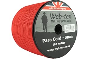 Web-tex Paracord Reel 100m x 3mm, Durable Polypropylene Parachute Cord, 70kg Breaking Strength, 330ft length – Ideal for Camping, Bushcraft, Hiking, DIY Crafts, Survival Kits and Hammocks - Red
