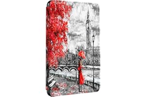 SGKITM Funda Kindle Paperwhite 2012/2013/2015 Cuero Flip Silicona Carcasa Gato Flores Abstracto Pintura al óleo Patrón Estuche Auto Despertar o Dormir PU Magnética Caja para Paperwhite 1 2 3 (4)