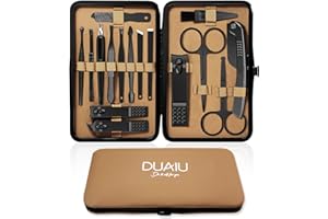 DUAIU Set manicure per donne 16 PCS Tagliaunghie professionale Set pedicure per uomini, kit unghie in acciaio inox con custodia per i viaggi (Nero A)