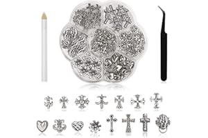 Ruzister® 75 Stück 3D-Nagel-Charms, Kreuz, verchromtes Metall, silberner Nail-Art-Charm mit Gothic-Retro-Punk-Herzen und Totenköpfen, Maniküre, Nail-Art-Dekorationen