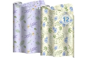 DERDUFT Scented Drawer Liner Paper - Linen & Lavender Scented Sheets for Drawers and Wardrobes - 12 Mixed Decorative Sheets 36.5x50cm / 14.3x19.5in for Bedroom Dresser Closet Storage Box