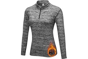 WOWENY Camiseta térmica de Manga Larga para Mujer, para Invierno, con Cremallera Corta de 1/4