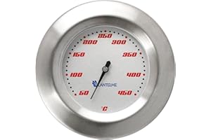 LANTELME BBQ Thermomètre 450°C Mesure de température de la chambre de cuisson analogique Grill/Fumoir Grill à gaz en acier inoxydable jusqu'à 450°C Ø 75mm x H 60mm