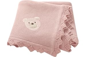 DovFanny Coperta morbida in cotone per neonati e bambine Newbron con adorabile orsetto ricamato