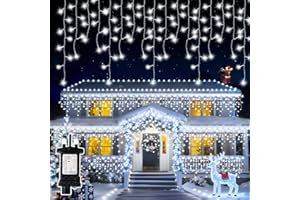 Buudala Icicle Outdoor Christmas Lights, 400 LED 12.8+5M Waterproof Fairy String Lights, 8 Modes with Memory, 6-Hour Timer, Mains Powered Indoor & Outdoor for Window, Roof, Garden, Wall (Cool White)