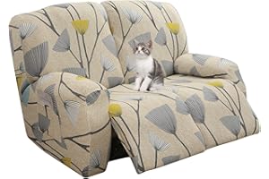 Jaotto Copridivano Relax 2 Posti Reclinabile, Fodere Copripoltrona 1 Posto Relax Universale con Tasche, 6-Pezzi Copridivano Fantasia Lavabile, Coperture per Divano da Massaggio,Foglie Beige