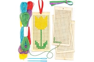 BEHAHAI Wooden Bookmark Cross Stitch Kits, 4 Pack Embroidery Starter Kit Embroidery Set Cross Stitch Bookmark Kits with Cross Stitch Frame, Needles, Threads, Ribbons for Kids Beginners DIY Project Art Craft