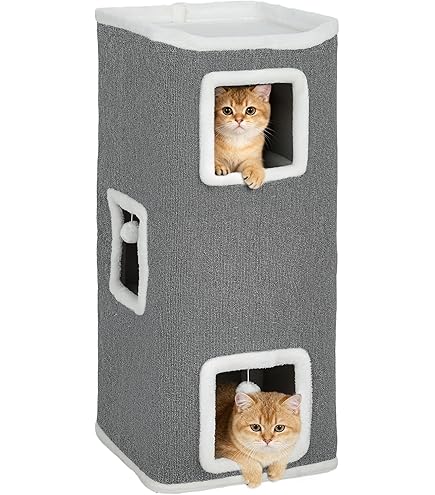 PawHut Kattenkrabpaal Kattenton Voor Katten 3 Niveaus Krabpaal Klimboom Kattenmeubel Met Sisal Pluche 37 5 X 37 5 X 70~12pe80i5rdg01