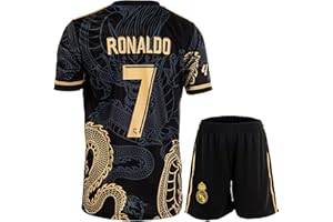 Mikalay Madrid Heim Ronaldo #7 Retro Black Dragon Limitierte Sonderedition Seltenes Fußball Kinder Trikot Shorts Set Jugendgrößen