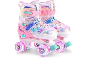 SULIFEEL Patins à roulettes pour filles et enfants avec roues lumineuses, réglables en 4 tailles, pour les tout-petits et les débutants
