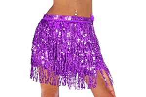 Monbessi Sequin Skirt for Women Cute Tassel Belly Dance Skirt Glitter Skirt for Women and Girls Festival Dance Performance