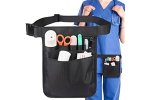 DAWRIS Bolsa de cinturón de enfermera, Bolsa de enfermera para mujer Bolsa de almacenamiento multifuncional duradera con cinturón ajustable Accesorios de enfermera portátiles, 18X25CM, Negro