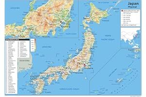 TIGER MOON Japon physique Map – Papier laminé A2 Size 42 x 59.4 cm