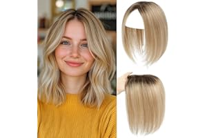 SEA SINGING Haar Toppers für Frauen Echthaar Topper Leichtes Toupets für Frauen, 100% handgeknüpfte Toupets Clip in Haarteil für Dünner Haar Oberkopf Flauschiger Glatter Hair Topper ohne Pony(4T10/16#)