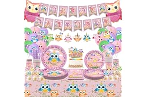 Obussgar Eule Geburtstag Party Dekoration - niedliche Eule Thema Party Zubehör einschließlich Banner, Teller, Servietten, Tischdecken, Luftballons für Kinder Geburtstag - für 20 Gäste (B)