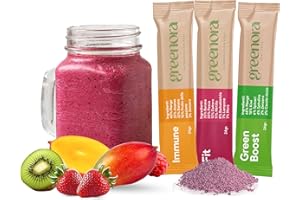 GREENORA Smoothie Bowl Frutta Disidratata Liofilizzata Polvere 100% Naturale. Fragole Lamponi Barbabietola Rossa Mango Mele. Vegan. Senza Zucchero (Mixbox Green B (9 u))
