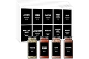 v2croft 140 Spice jar Lables, Herb and Seasoning Stickers,Minimalistic Black Matte Sticker White Text,Organization for Glass Jars Bottles Containers,Kitchen Storage Spice Rack lables(Waterproof)
