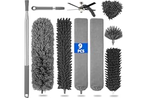 Vmglgig 9 PCS Feather Duster Extendable, Dusters for High Ceiling with 25.6-100 Inches Telescopic Pole, Dusters for Cleaning on High Ceiling Fans Lights Blinds Cars Furniture