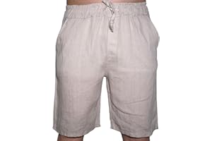 FANTASY Pantalone Corto Bermuda Puro Lino Leggero Fresco Estivo Moda Slim Tasche Uomo Ragazzo