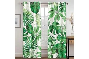KARPIX Rideaux opaques - Plantes tropicales - Feuilles de palmier - Monstera - Rideau occultant - Thème naturel - Avec œillets - Pour chambre d'enfant (5,183 x 160 cm (2 x 91 x 160 cm)