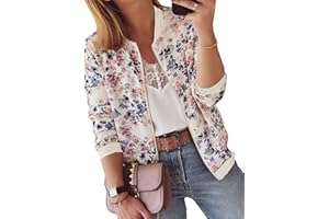 ASOMI Winterjacke Damen Sommer: Frühling Herbst Übergangsjacke Cardigan Blumen Bomberjacke Leicht Blazer Damen Elegant Langarm Leopard Boho Blouson Jacke Reissverschluss Tasche