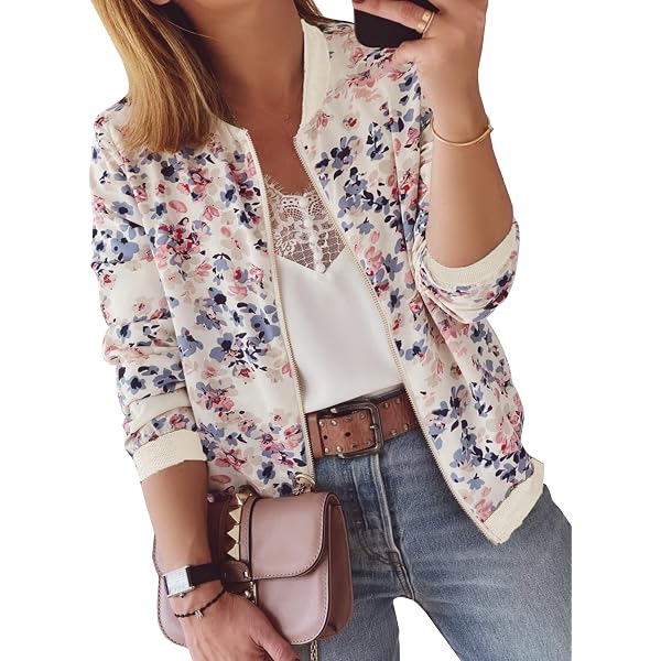 Minetom Damen Blouson Jacke – Floral Print Baseball Mantel, Leicht & Lässig – Perfekt Für Frühling
