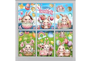 BBLIKE Easter Window Stickers, 9 Sheets Easter Decorations, Easter Egg Bunny Window Clings, PVC Static Stickers Easter Gifts for Kids Home Office Shop Window
