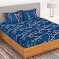BEDSPUN Bedsheet for Double Bed Set of 1 Microfiber Bedsheet with 2 king size Pillow Cover, Dark Blue bed sheet Leafs design, bedsheets : 220 x225 cm,Pillow: 40x60 cm, Perfect for Home Decor & Gifting