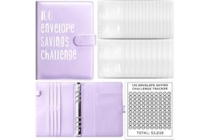 MATHARAGO 100 Day Money Savings Binder, Purple, 6 Ring A5, 100 Envelope Challenge for $5,050 Cash Canada
