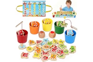 Joozmui Montessori Toys for 2 3 Years Boys Girls, Wooden Fishing Game Toddler Toys Montessori Early Development & Activity Toys Educational Toys for 2 3 Year Olds Color Sorting Sensory Toy
