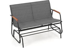 COSTWAY 2-Person Outdoor Glider Bench, Patio Double Swing Gliding Chair Loveseat, Metal Frame Fabric Garden Relax Rocking Chair for Balcony, Porch and Poolside