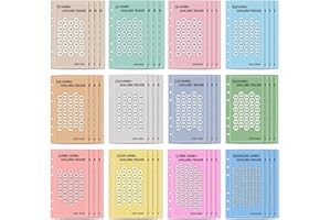 Wondsea 48 feuilles d'accessoires pour planificateur budgétaire, feuilles de budget, défi économique avec 2 €, 5 €, 10 €, 20 €, 50 €, monnaie, 52 jours, 100 jours, organiseur budgétaire 6 trous, 8