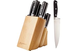 Amazon Basics Bloc de Couteaux 18-Piece Haut de Gamme, Métallique