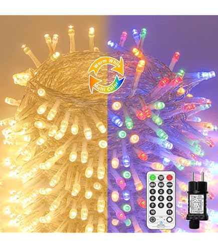 BESCOST Lichtsnoer op zonne-energie, 50 m lengte, 8 modi, warmwit, dimbaar met timer, USB-oplaadbaar, waterdichte buitenverlichting voor Kerstmis, balkon, feest