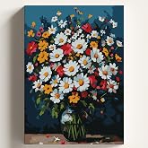 Sayılarla Boyama Tuval Hobi Seti RENKLİ PAPATYA DEMETİ Temalı Fır&ccedil;a ve Boya Dahil Set (&Ccedil;ıtalı) 40x50 CM Kendin Yap Sayılarla 