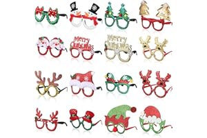 Threan 16 Pcs Christmas Glasses Christmas Party Favor Glasses Holiday Glasses for Xmas Funny Eyewear Party Glitter Glasses Frame for Xmas Decoration Holiday Party Favors, Assorted Designs