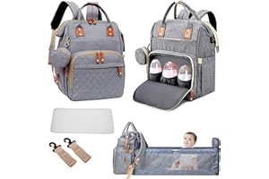 Fexkean Sac à Dos à Langer pour Bébé, Sac à Dos Pour lit bébé, Sac à langer de voyage portable avec lit pliable Grande Capacité Sac à Couches Multifonction Imperméable