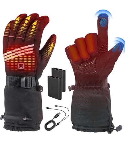 BRUBAKER Beheizbare Skihandschuhe mit Akku - wasserdichte und Winddichte Winterhandschuhe für Herren und Damen - 3 Stufen Temperaturregler Heizung - Thermo Handschuhe Skifahren, Motorrad