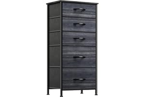 YITAHOME Chest of Drawer Bedroom with 5 Drawers Storage Unit Steel Frame Wood Top Fabric Dresser for Bedroom Living room,Closet,Black wood grain
