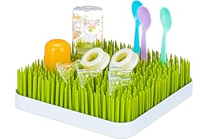 LITTLE CHOICE Relaxdays Baby Bottle Drying Rack, Drip Tray, Grass Design, Water Drainer, Plastic, 6.5 x 23.5 x 23.5 cm, Green & White