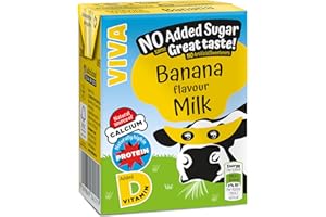 VIVA-LITE Viva Banana Flavoured Milk Drink - 27 x 200ml Cartons - No Added Sugar - Rich in Calcium & Vitamin D - Long Life UHT - School Approved